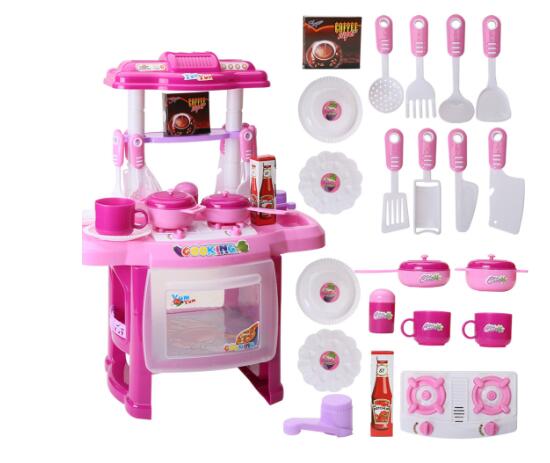 Baby Miniature Kitchen Plastic Pretend Play Food Children Toys With Music Light Kids Cooking Toy Set For Girls Game